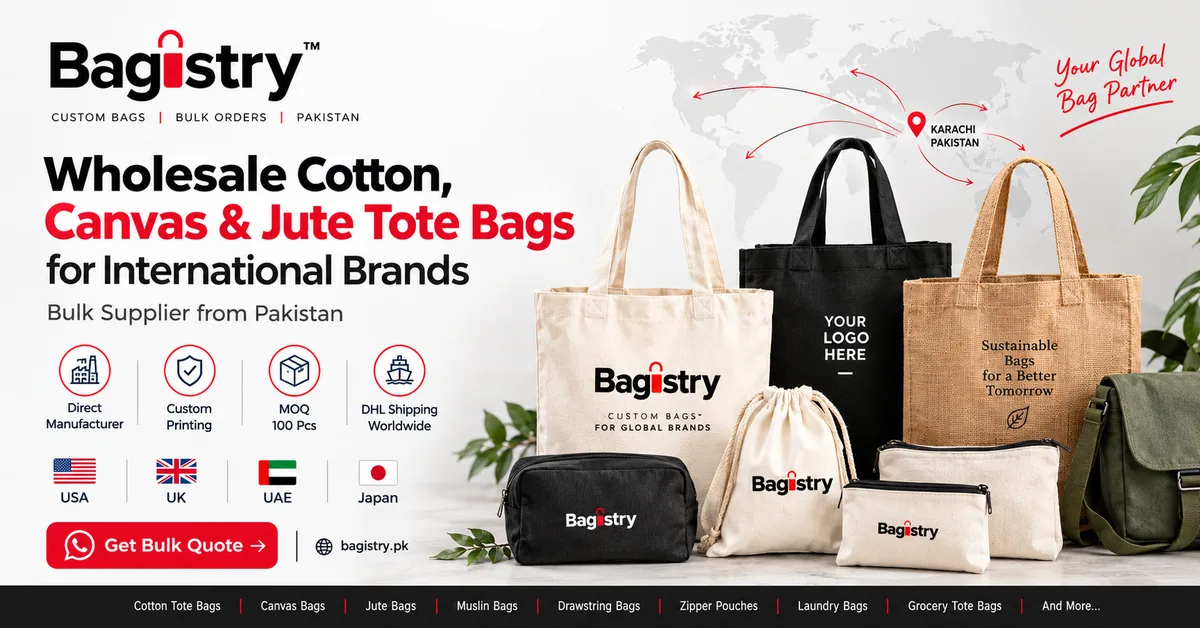 Wholesale Cotton, Canvas & Jute Tote Bags for International Brands: Bulk Supplier from Pakistan