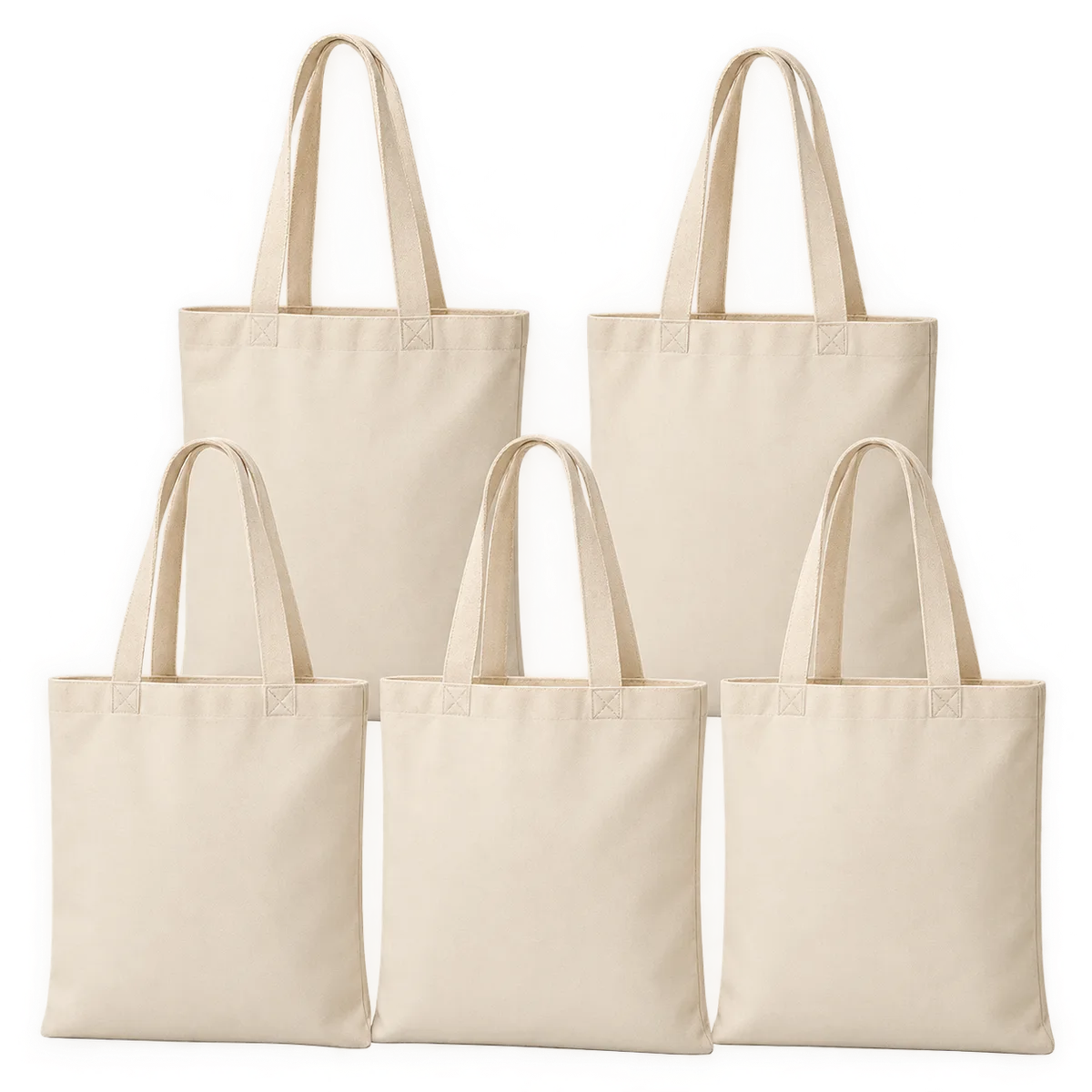 Pack of 5 Cotton Tote Bags | Reusable Shopping Bags | Eco Friendly Canvas Bags | Strong & Durable Multipurpose Bags | Bagistry.pk