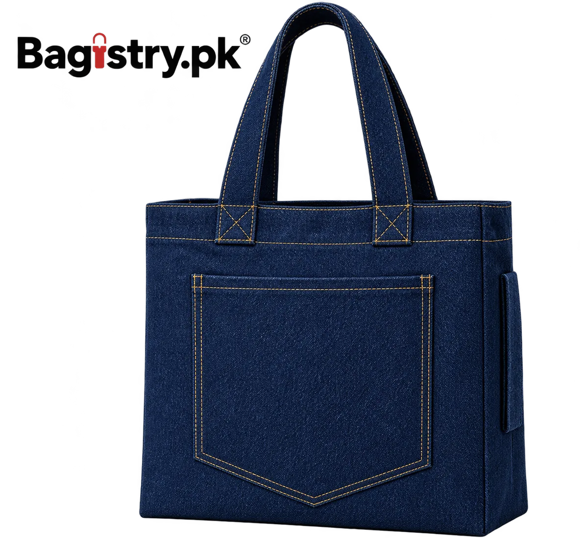 Denim Tote Bag for Women | Reusable Shoulder & Shopping Bag | Large Casual Handbag with Front Pocket | Stylish Denim Carry Bag – Bagistry.pk