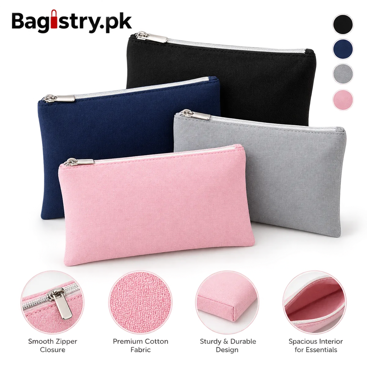 Cotton Pouch with Zipper | Multipurpose Cosmetic Makeup Pouch | Pencil & Stationery Case | Travel Organizer Bag | Small Zipper Pouch – Bagistry.pk